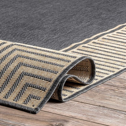 Nuloom Asha Dark Grey/Ivory, 9'6" x 12', Casual, Striped Border, Soft and Cozy, High Traffic, Stain Resistant, Easy Clean, Durable Area Rug for Indoor/Outdoor Patio, Deck, Porch, Garden, Courtyard