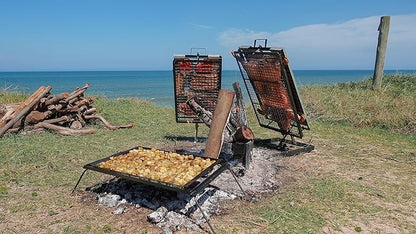 Heavy duty Iron Cross Argentinian asador grill Made in Argentina - Premium Argentine Grill - Parrilla Asado - Fully disassembled (Grill + Brazier + Iron Griddle)