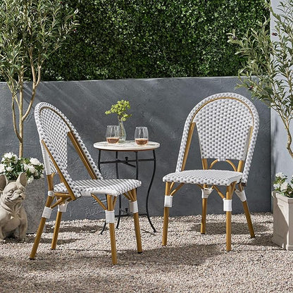 Christopher Knight Home Philomena Outdoor French Bistro Chair (Set of 2), Gray + White + Bamboo Print Finish