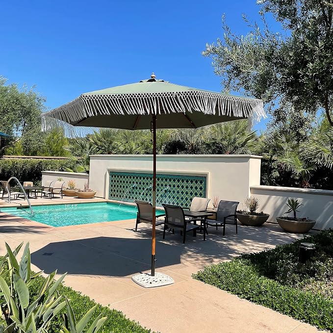 FORMOSA 9ft 6 Rib Market Bohemian Patio Umbrella Replacement Canopy - 300D UV Protective and Water Resistant Patio Fade Resistant Top Fabric Cloth - Umbrella Replacement Cover CANOPY ONLY (Sage Green Tassels)