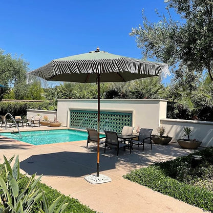 FORMOSA 9ft 6 Rib Market Bohemian Patio Umbrella Replacement Canopy - 300D UV Protective and Water Resistant Patio Fade Resistant Top Fabric Cloth - Umbrella Replacement Cover CANOPY ONLY (Sage Green Tassels)