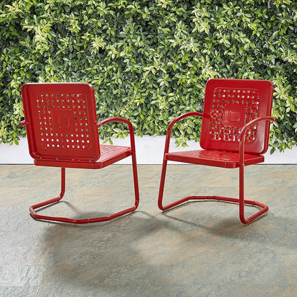 Crosley Furniture Bates 2-Piece Outdoor Chair Set, Retro Metal Patio Chairs for Dining, Porch, Deck, Balcony, Bright Red Gloss