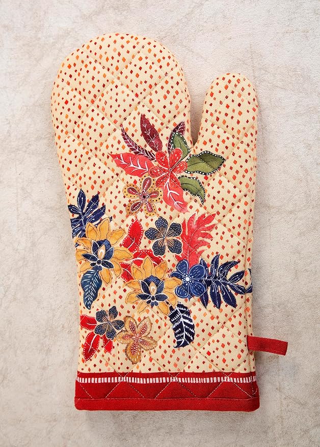 Maison d' Hermine 100% Cotton Oven Mitt & Pot Holder Set (7.5"x13" & 8"x8") | Heat Resistant BBQ Cooking Gloves with Loop Baking Grilling Kitchen Hotel Home Farmhouse Thanksgiving Christmas - Kalahari