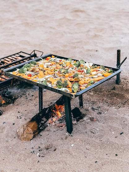 Heavy duty Iron Cross Argentinian asador grill Made in Argentina - Premium Argentine Grill - Parrilla Asado - Fully disassembled (Grill + Brazier + Iron Griddle)