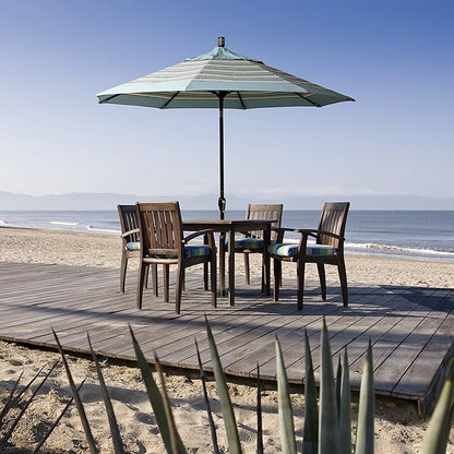 California Umbrella 9' Round Aluminum Market Umbrella, Crank Lift, Push Button Tilt, Black Pole, Sunbrella Wheat
