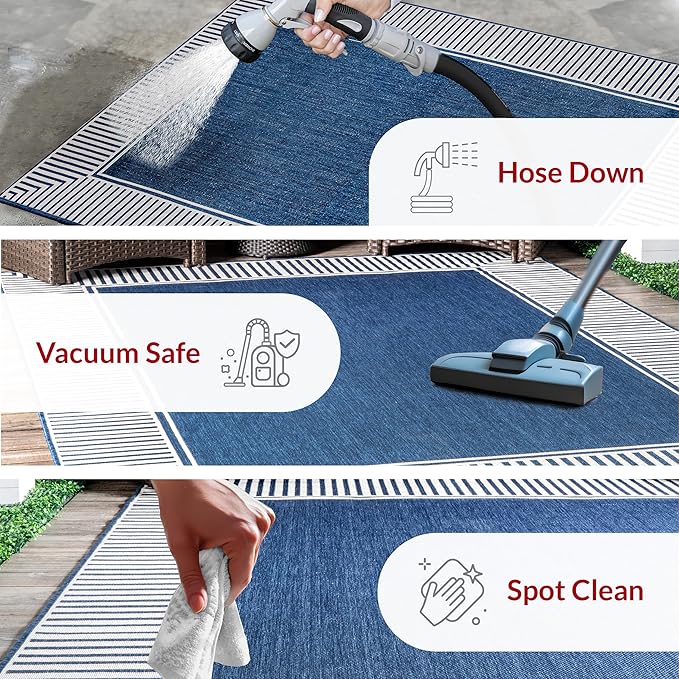 nuLOOM Asha Navy Bordered Power Loomed Indoor/Outdoor Area Rug, 2' x 3'