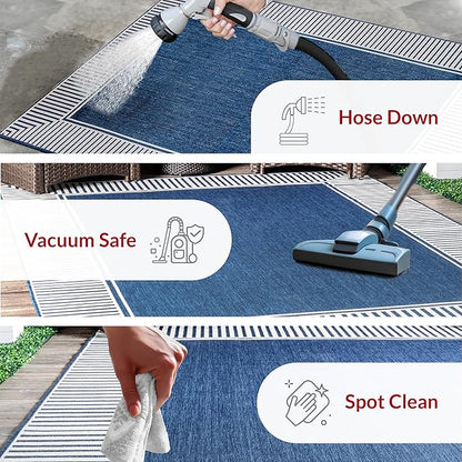 nuLOOM Asha Navy Bordered Power Loomed Indoor/Outdoor Area Rug, 2' x 3'