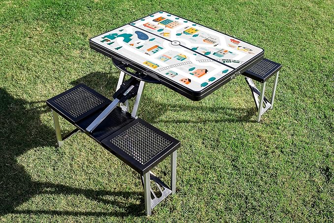 Picnic TIME Portable Folding Picnic Table with Seats for 4, Collapsible Aluminum Table with Benches & Umbrella Hole, Lightweight Foldable Table for Camping, Travel, Backyard, Tailgating | with Umbrella Hole