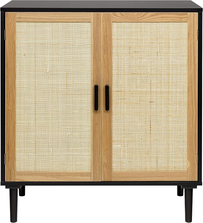 Finnhomy Sideboard Buffet Cabinet, Kitchen Storage Sideboard with Rattan Decorated Doors, Liquor Buffet for Bar, Dining Room, Hallway, Cupboard Console Table, Accent Cabinet, 31.5X 15.8X 34.6 Inches