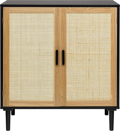 Finnhomy Sideboard Buffet Cabinet, Kitchen Storage Sideboard with Rattan Decorated Doors, Liquor Buffet for Bar, Dining Room, Hallway, Cupboard Console Table, Accent Cabinet, 31.5X 15.8X 34.6 Inches