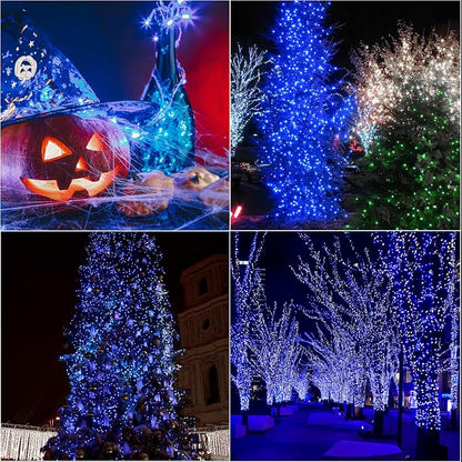 33FT 100 LED Blue Christmas Lights,16 Modes Connectable Fairy String Lights, Plug in Indoor Outdoor Blue Lights for Xmas Tree, Party, Garden, Hanukkah, Independence Day Patriotic Patio Decor
