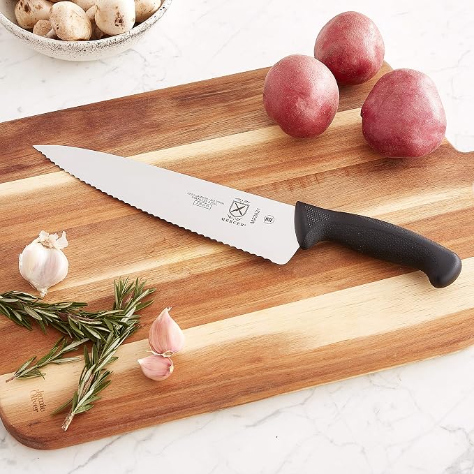 Mercer Culinary M23831 Millennia Black Handle, 10-Inch Wavy Edge, Chef's Knife