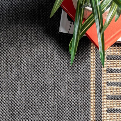 Nuloom Asha Dark Grey/Ivory, 8' Round, Casual, Striped Border, Soft and Cozy, High Traffic, Stain Resistant, Easy Clean, Durable Area Rug for Indoor/Outdoor Patio, Deck, Porch, Garden, Courtyard