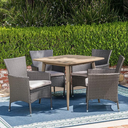 Christopher Knight Home Jo Outdoor 5 Piece Wood and Wicker Dining Set, Gray Finish/Gray