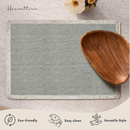 Hausattire Cotton Frayed Placemats Set of 6 Dining Table 13x19 Inch | Rustic Farmhouse Boho Washable Easter Placemat for Outdoor Parties BBQ's Wedding,Special Occasions, Nubby Cotton - Grey