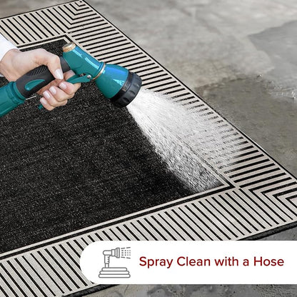 Nuloom Asha Black/Ivory, 8' x 10', Casual, Striped Border, Soft and Cozy, High Traffic, Stain Resistant, Easy Clean, Durable Area Rug for Indoor/Outdoor Patio, Deck, Porch, Garden, Courtyard