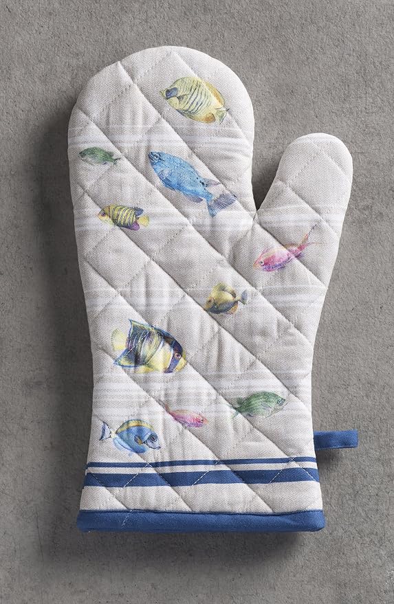 Maison d'Hermine Oven Gloves 100% Cotton Oven Mitt (7" x 13", Pack of 1) | With Loop Heat Resistant BBQ Cooking Gloves Baking Grilling Kitchen Handling Hot Pans Spring Summer - Poisson