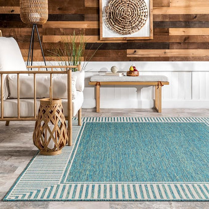 nuLOOM Asha Teal Bordered Power Loomed Indoor/Outdoor Area Rug, 10' x 12'
