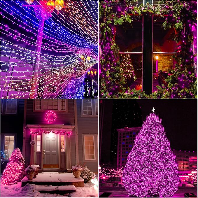 66ft Christmas Decorative Mini Lights,200 LED Transparent Wire Fairy Starry String Lights Plug in, 16 Lighting Modes, for Indoor Outdoor Xmas Tree Wedding Party Decoration (Pink)