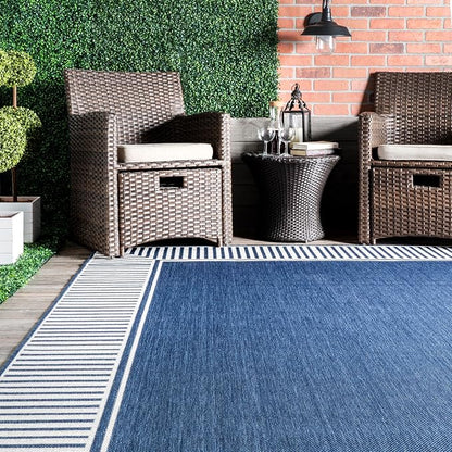 nuLOOM Asha Navy Bordered Power Loomed Indoor/Outdoor Runner Rug, 2' x 6'