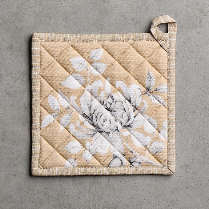 Maison d' Hermine Pot Holders 100% Cotton Potholders (8" x 8", Pack of 2) | Heat Resistant Hot Pads with Loop BBQ Cooking Baking Hotel Kitchen Handling Hot Pans Thanksgiving Christmas - Pretty Autumn