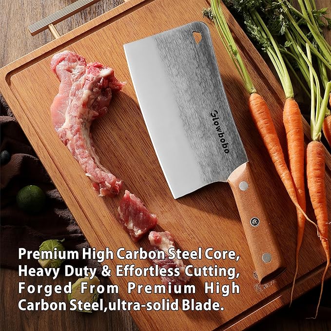 7.6 Inch Heavy Duty Meat Cleaver, 5CR15 High Carbon Stainless Steel Butcher Knife for Chopping Bone, Meat - with Gift Box, Professional Kitchen BBQ Chef Knife