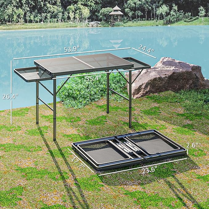 Black Portable Charcoal Grill Foldable Grills BBQ Grill Charcoal Grill for Travel, Camping, Outdoor BBQ Grill Camping Grill Charcoal Kettle Grills Outdoor Cooking Table 53.9" L x 24.4" W x 22.4"H