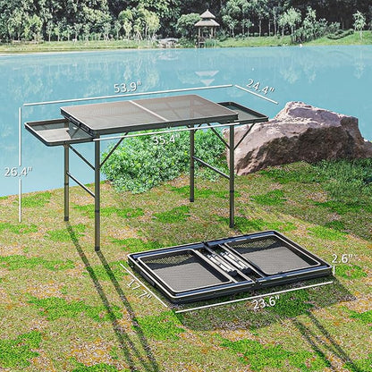 Black Portable Charcoal Grill Foldable Grills BBQ Grill Charcoal Grill for Travel, Camping, Outdoor BBQ Grill Camping Grill Charcoal Kettle Grills Outdoor Cooking Table 53.9" L x 24.4" W x 22.4"H