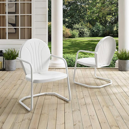 Crosley Furniture Griffith Outdoor Chair, Retro Metal Patio Chairs for Dining, Porch, Deck, Balcony, White