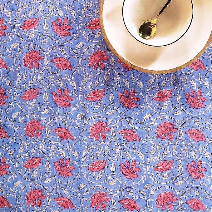 100% Cotton Hand Block Printed, Tablecloth for Kitchen, Dining, Table Cover for Parties, Chritmas, Weddings, Barbecues and Summer picnics Table Cloth