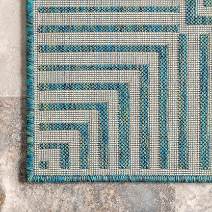 nuLOOM Asha Teal Bordered Power Loomed Indoor/Outdoor Area Rug, 10' x 12'
