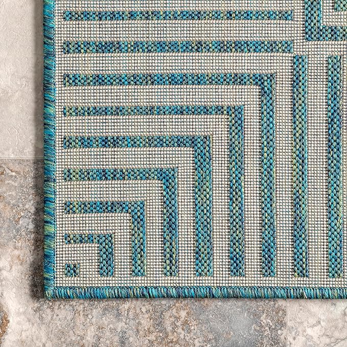 nuLOOM Asha Teal Bordered Power Loomed Indoor/Outdoor Area Rug, 10' x 12'