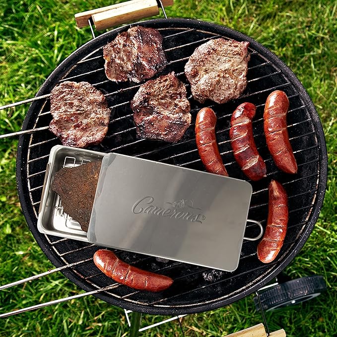 Camerons Indoor Outdoor Stovetop Smoker - Stainless Steel Barbecue Smoker Box w/Oak Wood Chips & Recipes - Works On Any Stovetop or BBQ Grill for Smoking Meats - Grilling Gift for Father's Day
