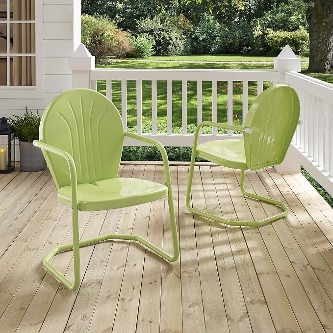 Crosley Furniture Griffith Outdoor Chair, Retro Metal Patio Chairs for Dining, Porch, Deck, Balcony, Key Lime