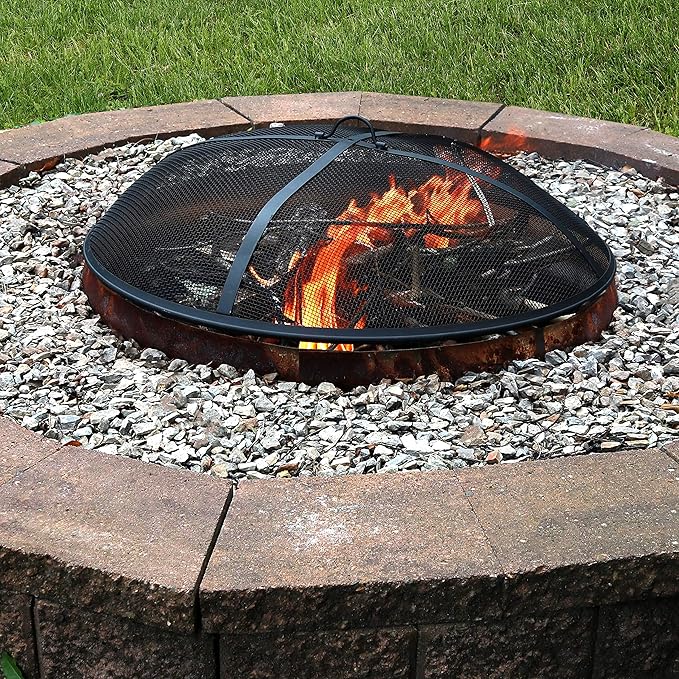 Sunnydaze Heavy-Duty Steel Mesh Fire Pit Screen - Fire Pit Spark Screen with Handle - 22-Inch Diameter