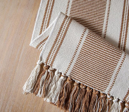 Caflife Boho Table Runner Brown for Modern Farmhouse Coffee Table Decor, Rustic Woven Runner with Handcrafted Tassels for Home Dining Table décor 13 x 90 Inch Long