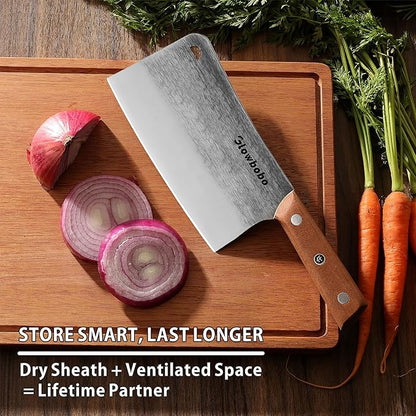 7.6 Inch Heavy Duty Meat Cleaver, 5CR15 High Carbon Stainless Steel Butcher Knife for Chopping Bone, Meat - with Gift Box, Professional Kitchen BBQ Chef Knife