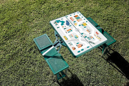 Picnic TIME Portable Folding Picnic Table with Seats for 4, Collapsible Aluminum Table with Benches & Umbrella Hole, Lightweight Foldable Table for Camping, Travel, Backyard, Tailgating | with Umbrella Hole