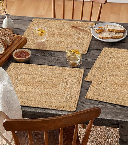 Hausattire Jute Braided Placemats 13x19 Inches Set of 4 Reversible Handwoven Boho Vintage Placemats for Kitchen Dining Tables|BBQ's Farmhouse Easter Decor Indoor & Outdoor Parties|Natural