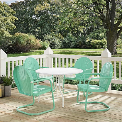 Crosley Furniture Griffith 5-Piece Outdoor Dining Set for 4, Retro Metal Round Patio Table and Chairs, White and Aqua