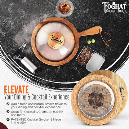 Foghat Cocktail Smoker Cloche Set, Bourbon Whiskey Barrel Oak Smoking Fuel & Smoking Torch | with Butane Infuse Whiskey, Cheese, Meats, BBQ