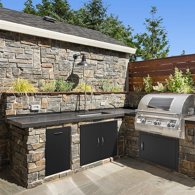 BBQ Outdoor Kitchen Doors Inch Double BBQ Access Door,Rust-Proof Access Door for Outdoor Kitchen, BBQ Island,Grilling Station (24" x 17")
