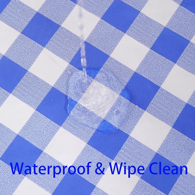 Heavy Duty Vinyl Tablecloth with Flannel Backing Waterproof Oil-Proof Plastic Table Cloth Stain-Resistant Wipeable Rectangle or Square Table Cover for Indoor and Outdoor (Blue Checkered, 60x84 Inch)