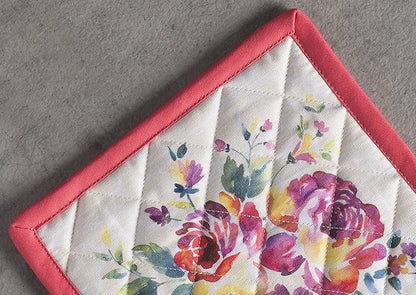 Maison d' Hermine Pot Holders 100% Cotton Heat Resistant Potholders 8" x 8" Hot Pads with Loop BBQ Cooking Baking Hotel Farmhouse Kitchen Handling Hot Pans Spring Summer (Pack of 1, Rose Garden)