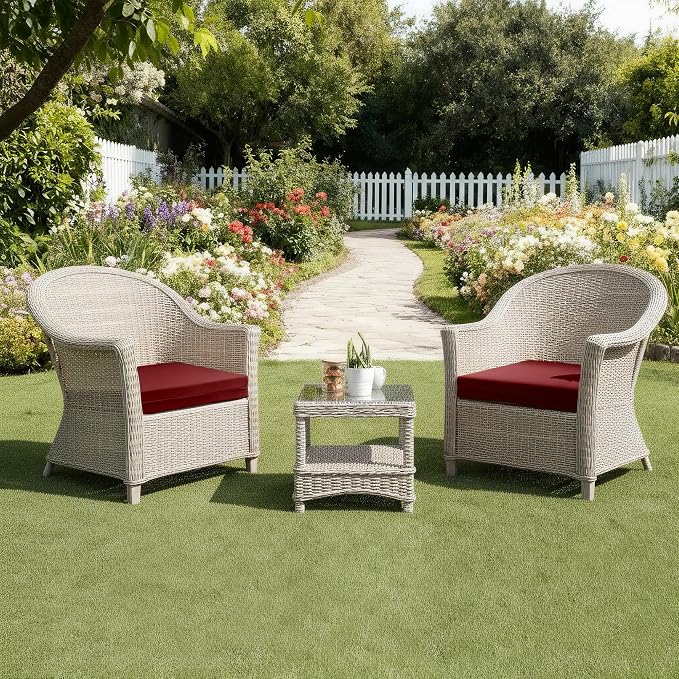 UNIKOME Outdoor Chair Cushions Pack of 4, Water Resistant Patio Cushions with Ties, High Density Sponge Filling Square Corner Seat Cushions for Outdoor Furniture, 19"*19"*3", Wine