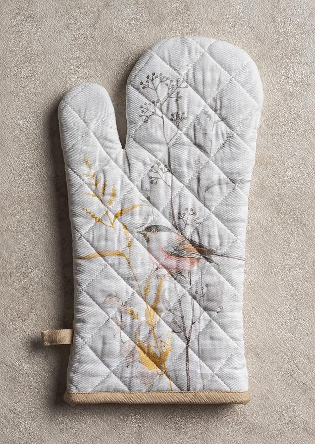 Maison d'Hermine Oven Gloves 100% Cotton Oven Mitt (7" x 13", Pack of 1) | With Loop Heat Resistant BBQ Cooking Gloves Baking Grilling Kitchen Handling Hot Pans Spring Summer - Meadow Florals - Beige