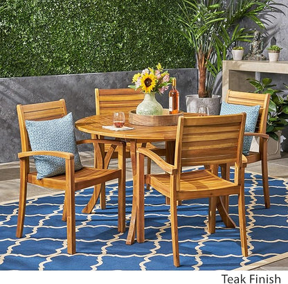 Christopher Knight Home Payne Outdoor 4-Seater Round Acacia Wood Dining Set, Teak Finish