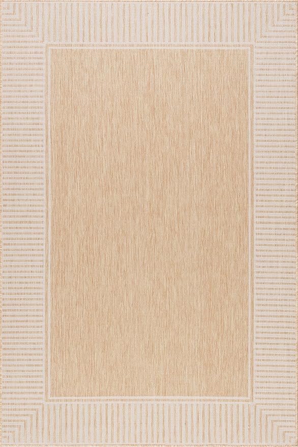 nuLOOM Asha Tan Bordered Power Loomed Indoor/Outdoor Area Rug, 10' x 14'