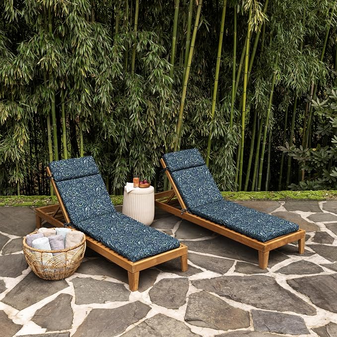Arden earthFIBER Outdoor Chaise Cushion, 21 x 72, Rain-Proof, Fade Resistant, Cushion for Chaise Lounger Sapphire Blue Ridge Paisley | Lounge Cushion, Rain-Proof, Fade Resistant, Cushion for Chaise Lounger, Mold and Mildew Resistant