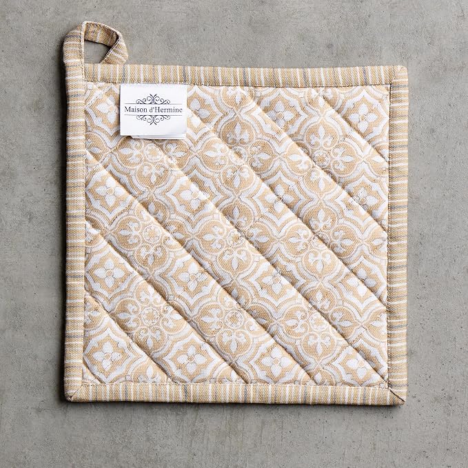 Maison d' Hermine Pot Holders 100% Cotton Potholders (8" x 8", Pack of 2) | Heat Resistant Hot Pads with Loop BBQ Cooking Baking Hotel Kitchen Handling Hot Pans Thanksgiving Christmas - Pretty Autumn